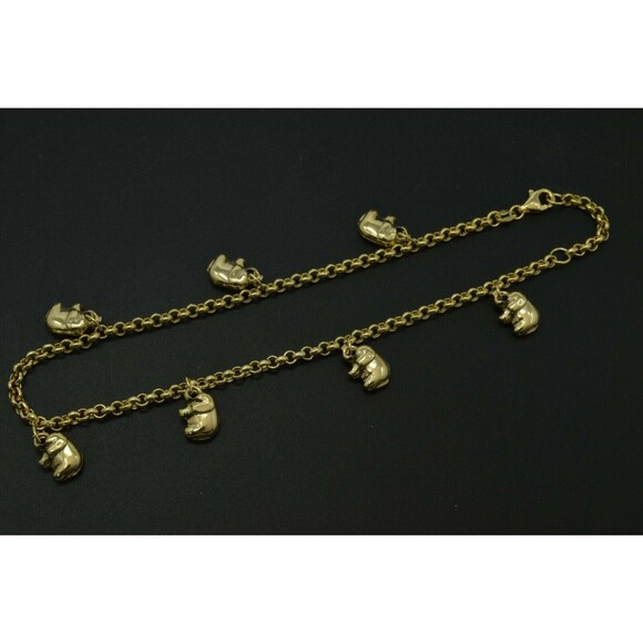 Real 10K Yellow Gold Rolo Link Lucky Elephant Ankle Bracelet 9- 10